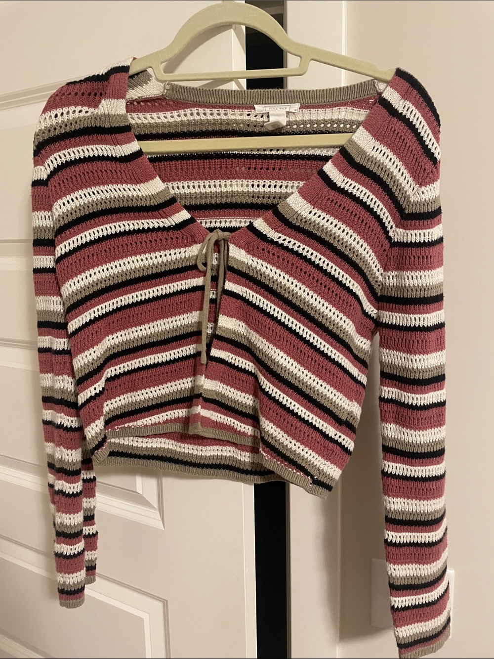 Striped Tie-Front Cropped Knit Top - Rose Multi